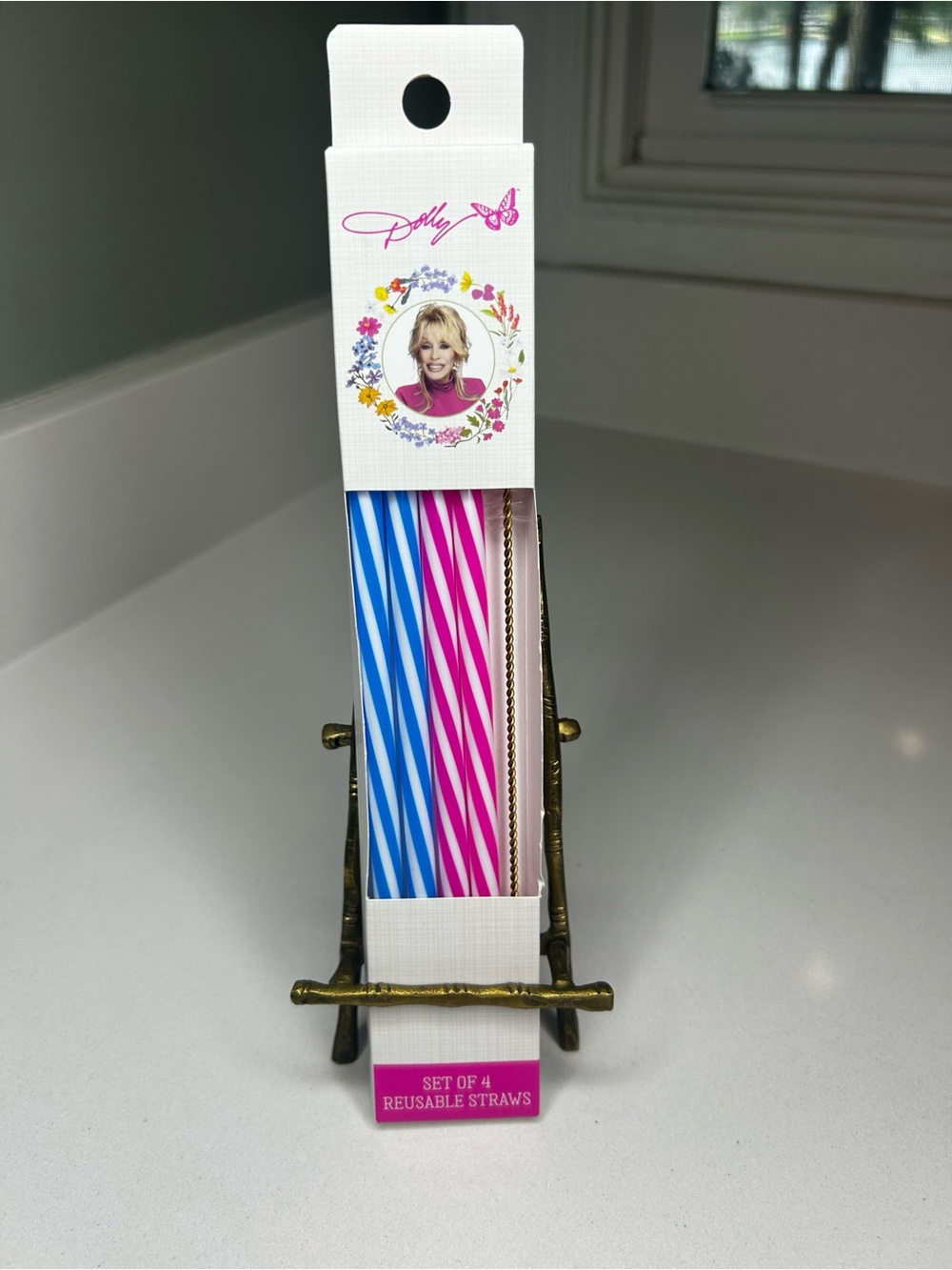 NEW Dolly Parton Reusable Party Tumbler Straws - Blue & Pink Set of 4